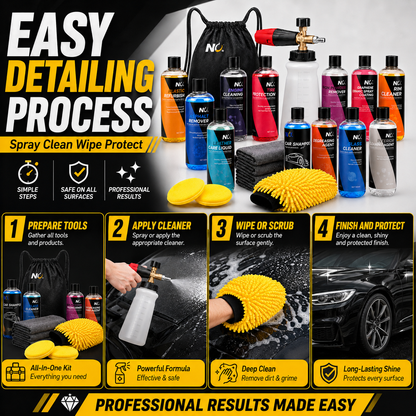 Car Wash and Cleaning Kit with Portable Accessories